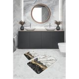 Rugviva Dijital Banyo Halısı Klozet Takımı 2'Li Paspas Seti Bs305 60X90Cm + 60X60Cm, Gri, Tek Ebat