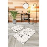 Rugviva Dijital Banyo Halısı Klozet Takımı 2'Li Paspas Seti Bs321 60X90Cm + 60X60Cm, Ekru, Tek Ebat
