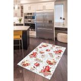 Rugviva Dijital Baskı Kaymaz Taban Makinede Yıkanabilen Mutfak Halısı Ar389, Beyaz, 80 X 150
