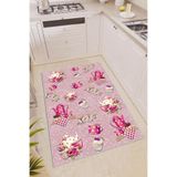 Rugviva Dijital Baskı Kaymaz Taban Makinede Yıkanabilen Mutfak Halısı Ar389, Pembe, 100 X 200