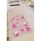 Rugviva Dijital Baskı Kaymaz Taban Makinede Yıkanabilen Mutfak Halısı Ar389, Pembe, 80 X 120