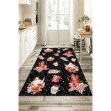 Rugviva Dijital Baskı Kaymaz Taban Makinede Yıkanabilen Mutfak Halısı Ar389, Siyah, 80 X 150