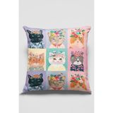 RugViva Dokuma Kedili Premium Tay Tüyü Kumaş Çift Taraflı Kırlent Yastık Kılıfı 43X43 Cm KRL457 - 43 x 43 cm - Renkli