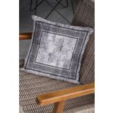 Rugviva Eskitme Çerçeveli Kırlent Yastık Kılıfı Premium Tay Tüyü Dokuma Kumaş Çift Taraflı 43X43Cm Krl324