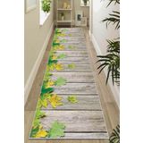 Rugviva Kaymaz Taban Makinede Yıkanabilir 3D Çınar Kesme Rulo Yolluk Ar469, Yeşil, 120 X 550