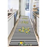 Rugviva Kaymaz Taban Makinede Yıkanabilir Mutfak Halısı Limon Çiçeği Kesme Rulo Yolluk Ar5691, Siyah, 80 X 180