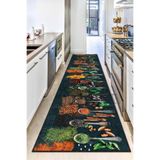 Rugviva Kaymaz Taban Makinede Yıkanabilir Mutfak Halısı Mt033 Kesme Rulo Yolluk Ar561, Siyah, 100 X 450