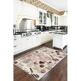 Rugviva Kaymaz Taban Makinede Yıkanabilir Mutfak Halısı Pop Art Ar337, Bej, 100 X 180