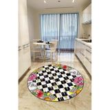 Rugviva Kaymaz Taban Makinede Yıkanır Yuvarlak Mutfak Halısı, Yeşil, 100 X 100