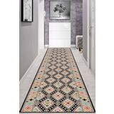 Rugviva Kaymaz Tabanlı Makinede Yıkanabilir Antik Kilim Desen Kesme Rulo Yolluk Ar557, Siyah, 100 X 300