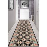 Rugviva Kaymaz Tabanlı Makinede Yıkanabilir Antik Kilim Desen Kesme Rulo Yolluk Ar557, Siyah, 120 X 580