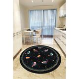 Rugviva Kaymaz Tabanlı Makinede Yıkanabilir Birds Yuvarlak Mutfak Halısı Ar431, Siyah, 120 X 120