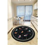 Rugviva Kaymaz Tabanlı Makinede Yıkanabilir Birds Yuvarlak Mutfak Halısı Ar431, Siyah, 80 X 80