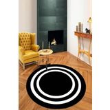 Rugviva Kaymaz Tabanlı Makinede Yıkanabilir Çerçeveli Yuvarlak Halı Ar405, Siyah, 180 X 180