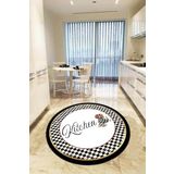 Rugviva Kaymaz Tabanlı Makinede Yıkanabilir Çiçekli Mackenzie Yuvarlak Mutfak Halısı Ar434, Siyah, 80 X 80
