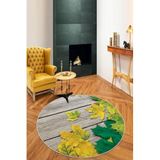 Rugviva Kaymaz Tabanlı Makinede Yıkanabilir Çınar Yuvarlak Halı Ar416, Yeşil, 80 X 80