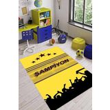 Rugviva Kaymaz Tabanlı Makinede Yıkanabilir Çocuk Halısı Kd104 Taraftar, Sarı, 80 X 180