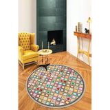 Rugviva Kaymaz Tabanlı Makinede Yıkanabilir Colorful Yuvarlak Mutfak Halısı Ar441, Turkuaz, 120 X 120
