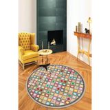 Rugviva Kaymaz Tabanlı Makinede Yıkanabilir Colorful Yuvarlak Mutfak Halısı Ar441, Turkuaz, 80 X 80