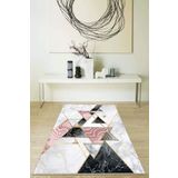 Rugviva Kaymaz Tabanlı Makinede Yıkanabilir Halı Rv124 Mermer, Pembe, 100 X 200