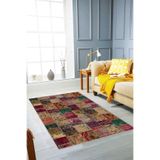 Rugviva Kaymaz Tabanlı Makinede Yıkanabilir Halı Rv223 Patchwork, Bej, 80 X 150