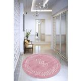 Rugviva Kaymaz Tabanlı Makinede Yıkanabilir Iskandinav Yuvarlak Halı Ar411, Pembe, 180 X 180