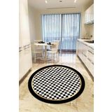Rugviva Kaymaz Tabanlı Makinede Yıkanabilir Mackenzie Yuvarlak Mutfak Halısı Ar433, Siyah, 80 X 80