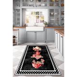Rugviva Kaymaz Tabanlı Makinede Yıkanabilir Modern Mutfak Halısı Ar341, Siyah, 80 X 150