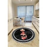 Rugviva Kaymaz Tabanlı Makinede Yıkanabilir Modern Yuvarlak Mutfak Halısı Ar424, Siyah, 160 X 160