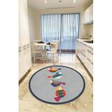 Rugviva Kaymaz Tabanlı Makinede Yıkanabilir Papağanlar Yuvarlak Mutfak Halısı Ar435, Gri, 80 X 80