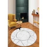 Rugviva Kaymaz Tabanlı Makinede Yıkanabilir Prizma Yuvarlak Halı Ar397, Gri, 80 X 80