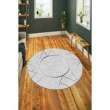 Rugviva Kaymaz Tabanlı Makinede Yıkanabilir Prizma Yuvarlak Halı Ar402, Gümüş, 80 X 80