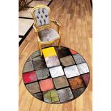 Rugviva Kaymaz Tabanlı Makinede Yıkanabilir Renkli Yuvarlak Mutfak Halısı Ar429, Sarı, 100 X 100