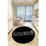 Rugviva Kaymaz Tabanlı Makinede Yıkanabilir Siyah Kitchen Yuvarlak Mutfak Halısı Ar430, Siyah, 100 X 100