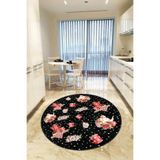 Rugviva Kaymaz Tabanlı Makinede Yıkanabilir Tea Yuvarlak Mutfak Halısı Ar439, Siyah, 100 X 100