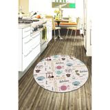 Rugviva Kaymaz Tabanlı Makinede Yıkanabilir Yuvarlak Mutfak Halısı Ar891, Krem-Daire, 100 X 100