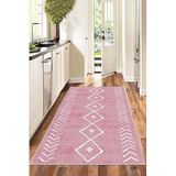 Rugviva Kaymaz Tabanlı Makinede Yıkanır Modern Mutfak Halısı Morocco Ar358, Pembe, 100 X 200