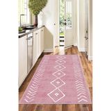 Rugviva Kaymaz Tabanlı Makinede Yıkanır Modern Mutfak Halısı Morocco Ar358, Pembe, 80 X 150