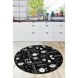 Rugviva Makinede Yıkanabilen Kaymaz Taban Yuvarlak Mutfak Halısı Ar893, Siyah-Daire, 120 X 120