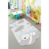 Rugviva Makinede Yıkanabilir Kaymaz Tabanlı Lazer Kesim Çocuk Halısı Ayıcıklı Ar185, Mavi, 120 X 180