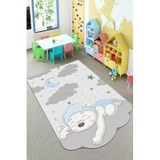 Rugviva Makinede Yıkanabilir Kaymaz Tabanlı Lazer Kesim Çocuk Halısı Ayıcıklı Ar185, Mavi, 80 X 120