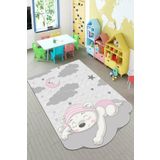 Rugviva Makinede Yıkanabilir Kaymaz Tabanlı Lazer Kesim Çocuk Halısı Ayıcıklı Ar186, Pembe, 120 X 180