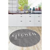 Rugviva Makinede Yıkanan Kaymaz Tabanlı Yuvarlak Mutfak Halısı Ar800, Gri-Daire, 80 X 80