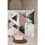 Rugviva MSO092 Dokuma Elit Kumaş Üçgen Desenli Geometrik Pembe Leke Tutmayan 140x180 cm Masa Örtüsü