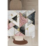 Rugviva MSO092 Dokuma Elit Kumaş Üçgen Desenli Geometrik Pembe Leke Tutmayan 140x200 cm Masa Örtüsü