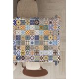 Rugviva MSO198 Dokuma Elit Kumaş Çini Desenli Siyah Gri Beyaz Leke Tutmayan 140x200 cm Masa Örtüsü