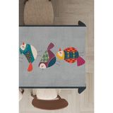 Rugviva MSO209 Dokuma Elit Kumaş Papağan Desenli Gri Leke Tutmayan 140x260 cm Masa Örtüsü