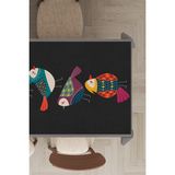 Rugviva MSO211 Dokuma Elit Kumaş Papağan Desenli Siyah Leke Tutmayan 140x140 cm Masa Örtüsü