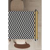 Rugviva MSO433 Dokuma Elit Kumaş Zigzag Desenli Siyah Beyaz Leke Tutmayan 140x260 cm Masa Örtüsü