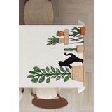 Rugviva MSO444 Dokuma Elit Kumaş Kaktüs Desenli Kahverengi Krem Leke Tutmayan 140x200 cm Masa Örtüsü